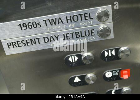 Elevator Panel in T5 JetBlue  Baggage Claim to TWA Hotel, JFK, NYC, USA Stock Photo