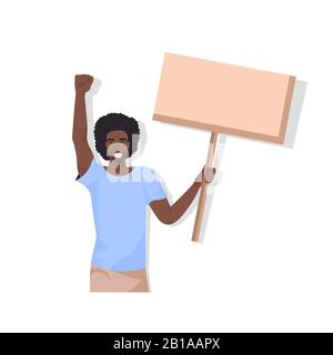 african american man protester holding blank protest poster guy with vote placard demonstration speech political freedom concept portrait vector illustration Stock Vector