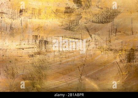 full frame scratched brass sheet texture and background Stock Photo