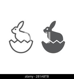 Easter bunny line and glyph icon, easter and holiday, rabbit in egg sign, vector graphics, a linear pattern on a white background, eps 10. Stock Vector