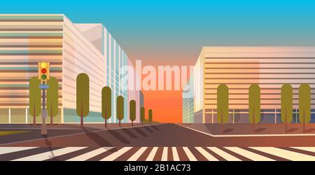 no people city street buildings road view cityscape background empty downtown flat horizontal vector illustration Stock Vector