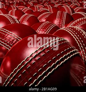 Cricket ball close up. Clean and new. Balls stretching into infinity. Studio Still life. Stock Photo