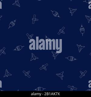 Rocket, shuttle and spaceship. Galaxy seamless pattern background. Vector illustration. Stock Vector