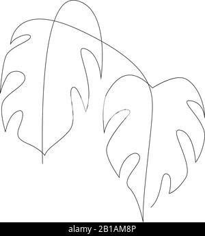Monstera leaf one line art. Contour single line drawing. Minimalism art. Modern decor. Vector illustration Stock Vector
