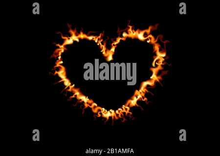 Heart shape in fire. Vector illustration on black background. Valentine day flame design. Stock Vector