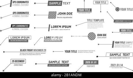 Callouts titles banner. Digital information labels, callout bar label and minimal lower third template layout vector illustration set Stock Vector