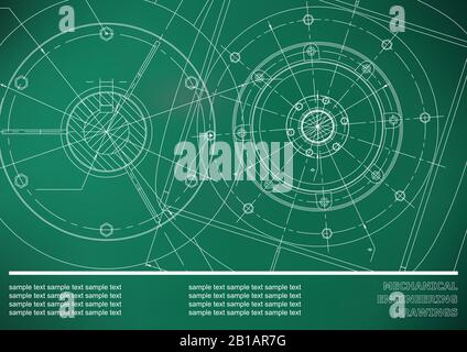 Vector Mechanical engineering drawings on a Light green background. Background for inscription Stock Vector