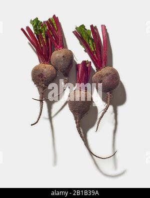 Four red beets on white Stock Photo