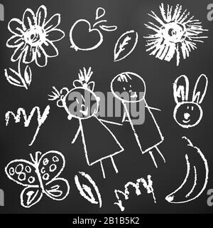 Children's Drawing Color Chalk Blackboard Design Elements Packaging  Postcards Wraps Stock Vector by ©Bubushonok 214082566