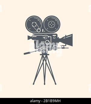 Old movie camera. Filming, cinema, video symbol. Vector illustration Stock Vector