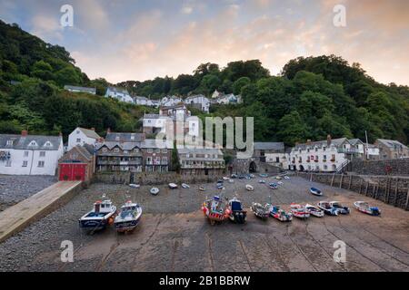 The harbour village of Clovelly on the North Devon coast from the harbour wall, England. Stock Photo