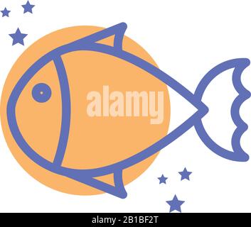 Fish line block style icon design Sea life ecosystem fauna ocean ...