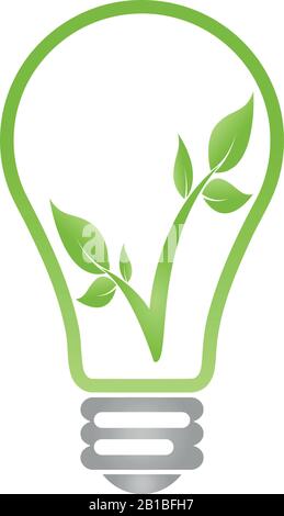 Lamp, plants, leaves, eco energy, ecology, logo Stock Vector