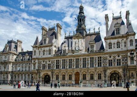 Paris, France; 07/08/2014: Town hall view in French 'Hotel de Ville'. Paris is the most popular tourist destination in the world, with more than 42 mi Stock Photo