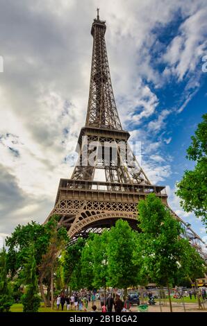 Paris, France; 07/08/2014: View the Eiffel Tower. Paris is the most popular tourist destination in the world, with more than 42 million foreign visito Stock Photo