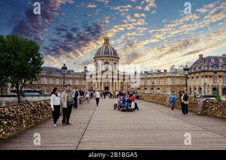 Paris, France; 07/08/2014: In this view Pont des Arts of Paris. Paris is the most popular tourist destination in the world, with more than 42 million Stock Photo