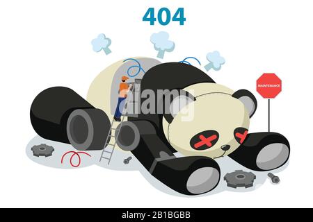 A vector illustration of Broken Panda Robot Showing 404 Website Error Concept Stock Vector