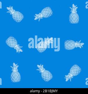 Seamless abstract background of blue pineapples on a blue background. Stock Photo