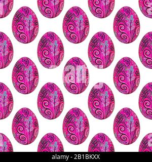 Seamless texture, easter eggs hand-painted with acrylic paints, art. Stock Photo