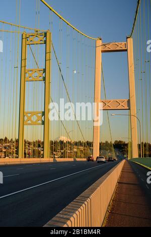 The Tacoma Narrows bridge is actually two suspension bridges over Puget Sound, serving as a link between Tacoma & the Kitsap Peninsula. Stock Photo