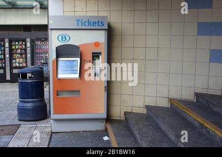 AALST, BELGIUM; 20JANUARY 2018: An automatic ticket vending machine for the Rail network of Belgium, known internationally as sncb. Stock Photo