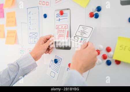 Designer woman drawing website ux app development. User experience concept. Stock Photo