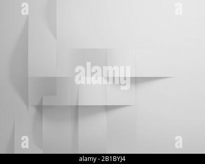 Abstract white digital background texture with overlapped wavy paper stripes, 3d rendering illustration Stock Photo