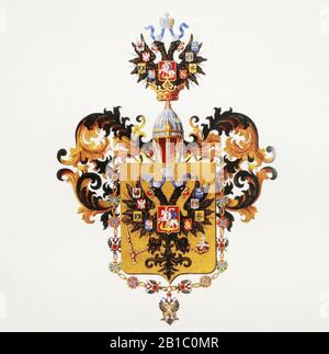 Small coat of arms of His Imperial Highness the Grand Duke Tsarevich heir of the Russian empire. Illustration of the 19th century. Stock Photo