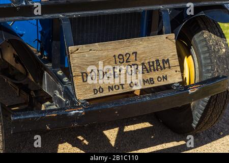 Bodie, California, USA- 03 June 2015: Blue Dodge Graham from 1927. Exhibit in a ghost town, Bodie State Historic Park. Stock Photo