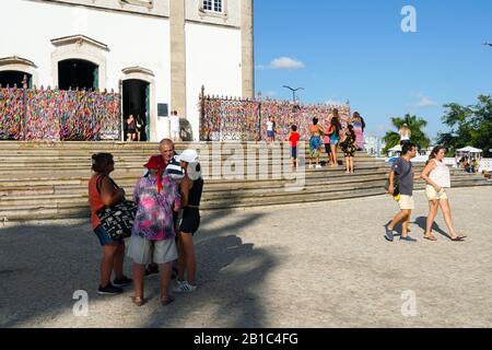 Igreja de Nosso Senhor do Bonfim, a catholic church located in Salvador, Bahia in Brazil. Famous touristic place where people make wishes while tie the ribbons in front of the church. February 22nd, 2019 Stock Photo