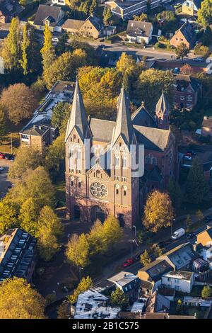 Aerial photo, Cath. parish church St. Sebastian, Nettetal, Lower Rhine, North Rhine-Westphalia, Germany, An St. Sebastian, DE, Europe, Religious commu Stock Photo