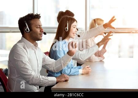 Using virtual screen in office concept. Stock Photo