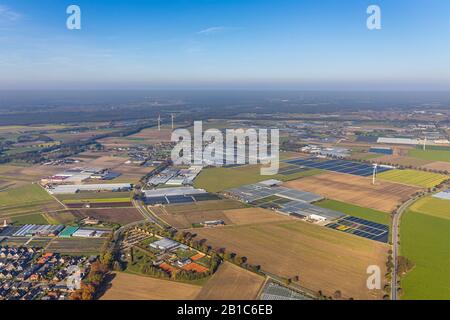 Aerial photograph, view of the town of Auwel and Vossum, nursery and horticultural businesses, Straelen, Lower Rhine, North Rhine-Westphalia, Germany, Stock Photo