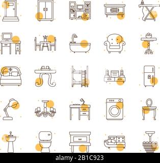 block and line style icon set design, Home room decoration interior living building apartment and residential theme Vector illustration Stock Vector