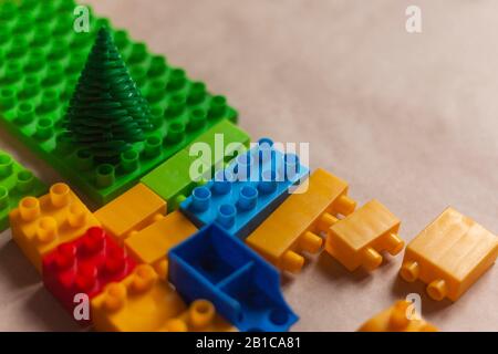 Plastic toy blocks. Colorful plastic building blocks Stock Photo