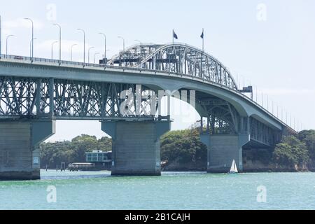 Auckland Harbour Bridge from Westhaven Marina, Westhaven, Auckland, Auckland Region, New Zealand Stock Photo