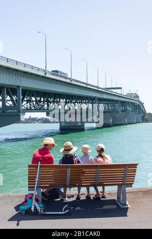 Auckland Harbour Bridge view from Westhaven Marina, Westhaven, Auckland, Auckland Region, New Zealand Stock Photo