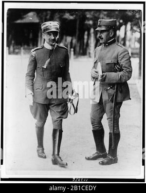 Gabriele D'Annunzio, full-length portrait, standing, facing slightly right, with another officer Stock Photo