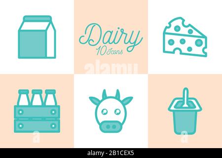 Isolated 10 dairy dou color style icon set vector design Stock Vector