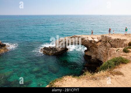 Sea caves at the Love Bridge, Ayia Napa, Cyprus. 2019 Stock Photo