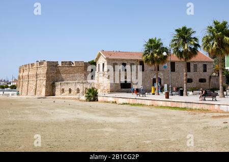 Larnaca fort and beach, Finikoudes, Cyprus. 2019 Stock Photo