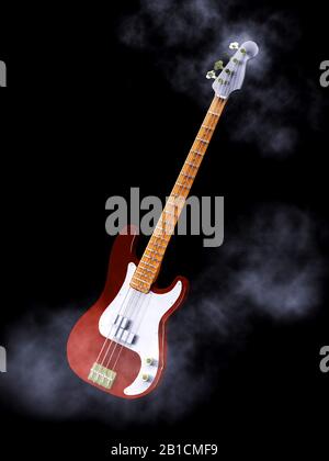E-guitar surroundet by smoke against black background Stock Photo
