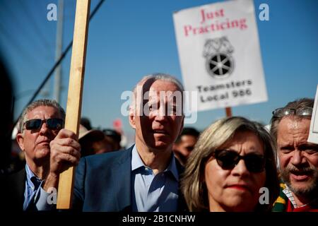 02192020 - Las Vegas, Nevada, USA: Former Vice President and democratic presidential candidate hopeful Joe Biden campaigns on the picket line with members of the Culinary Workers Union Local 226 outside the Palms Casino in Las Vegas, Wednesday, Feb. 19, 2020. Stock Photo