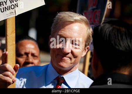 02192020 - Las Vegas, Nevada, USA: Democratic presidential candidate hopeful Tom Steyer campaigns on the picket line with members of the Culinary Workers Union Local 226 outside the Palms Casino in Las Vegas, Wednesday, Feb. 19, 2020. Stock Photo