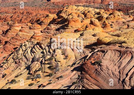 Colourful overview of the exhumed fossil sand dunes on the Paria Plateau in Northern Arizona. Stock Photo