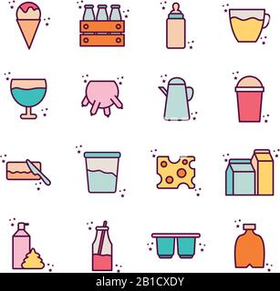 Isolated dairy line and fill style icon set vector design Stock Vector