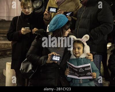 BELGRADE, SERBIA - JANUARY 10, 2015: Mother and her daughter holding 'je suis charlie' signs on a protest in memory to the victims of  Paris terrorist Stock Photo