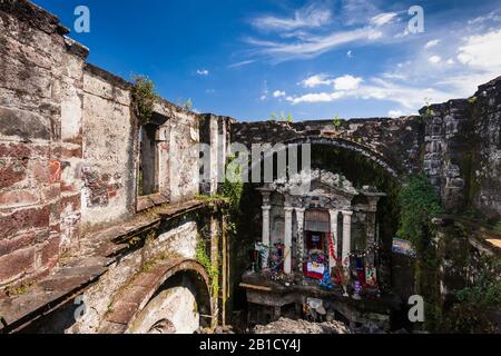 Church engulfed in lava, Paricutin volcano, state of Michoacan, Mexico, Central America Stock Photo