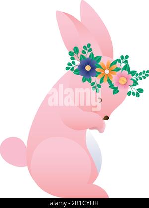 Cute rabbit cartoon with flowers crown vector design Stock Vector Image ...