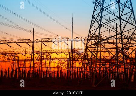 In the evening, the outline of substation, it is very beautiful Stock Photo